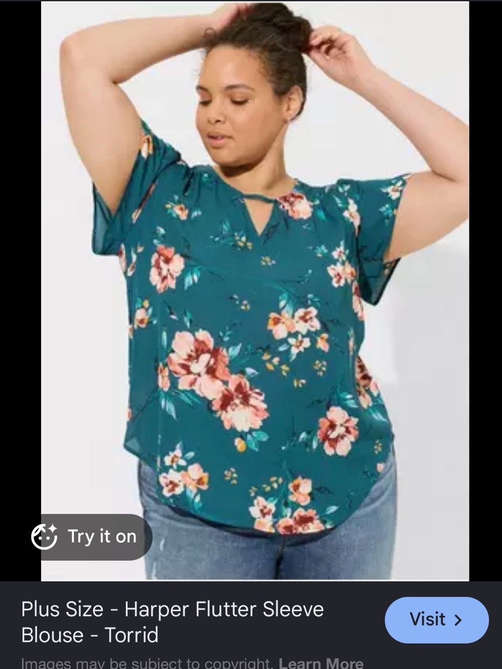 torrid Teal Floral Keyhole Flutter Sleeve Blouse